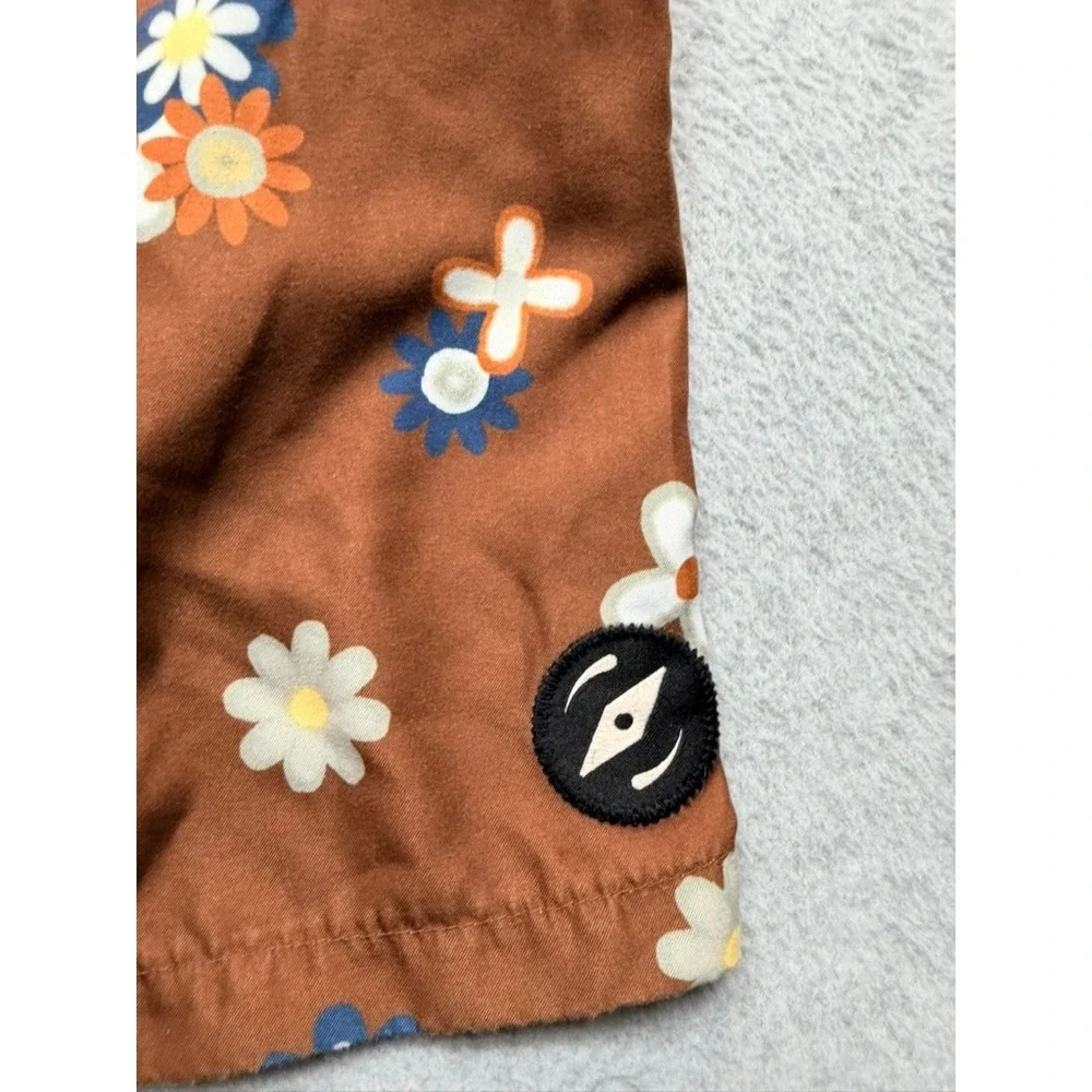 Dravus Mens Brown Daisy Floral Print Swim Trunks Shorts Size Small